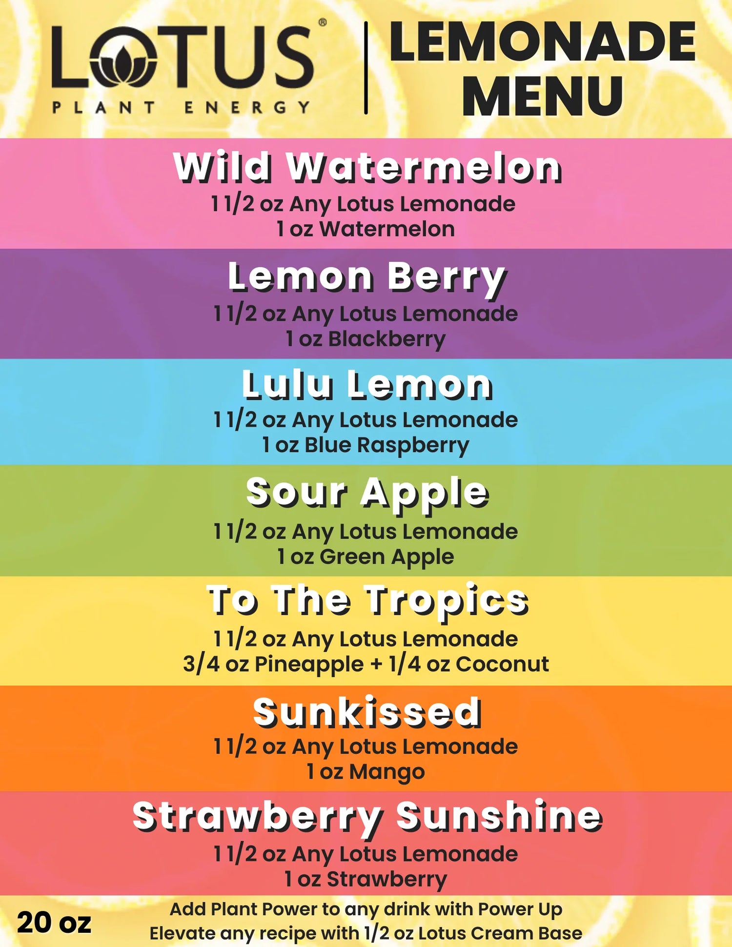 Menu - Lemonades 20oz